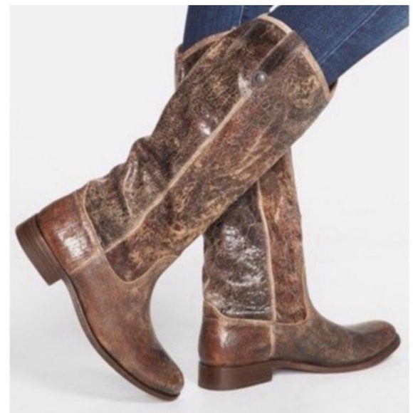 Frye "Melissa" Button Distressed Glazed Leather Riding Boots Sz 5.5 B - Picture 1 of 12